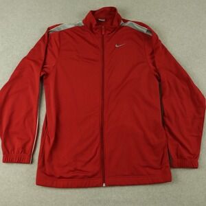Nike Jacket Mens Medium Full Zip Activewear Track Mock Neck Logo Red Long Sleeve